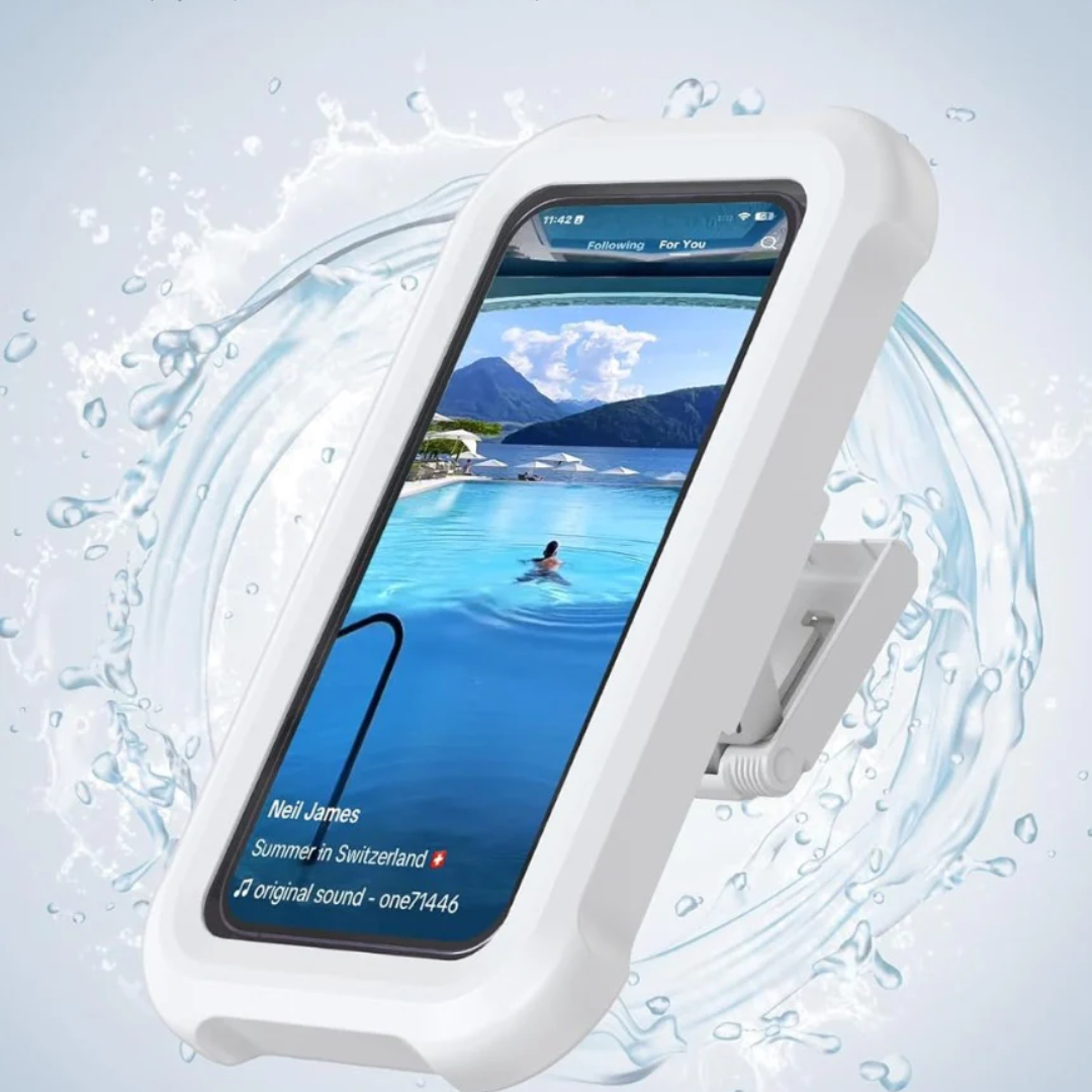 Shower Phone Holder Waterproof - 480° Rotation Wall Mount Shower Phone Case, Anti-Fog, High Sensitive HD Touchscreen Shower Phone Mount for Bathroom Bathtub Kitchen, Fit 4-7" Phone - White
