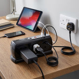 Six Socket Switched Inline Power Surge Protected Extension Lead with Two USB Charging Ports, 2 Metres, Gloss Black