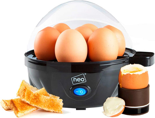 Neo 3-in-1 Electric Egg Cooker & Omelette Maker, Egg Boiler, Poacher & Steamer with Timer, Black & Silver