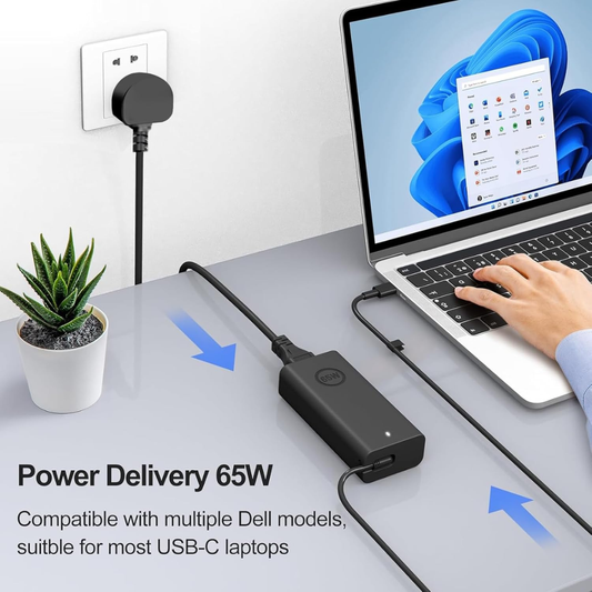 65W USB-C Power Adapter Fast Charging Wall Charger with Type-C Port for Laptop, Phone and Tablet Devices