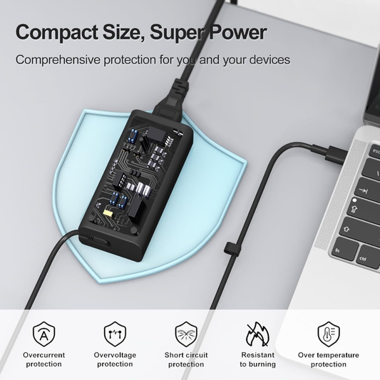 65W USB-C Power Adapter Fast Charging Wall Charger with Type-C Port for Laptop, Phone and Tablet Devices