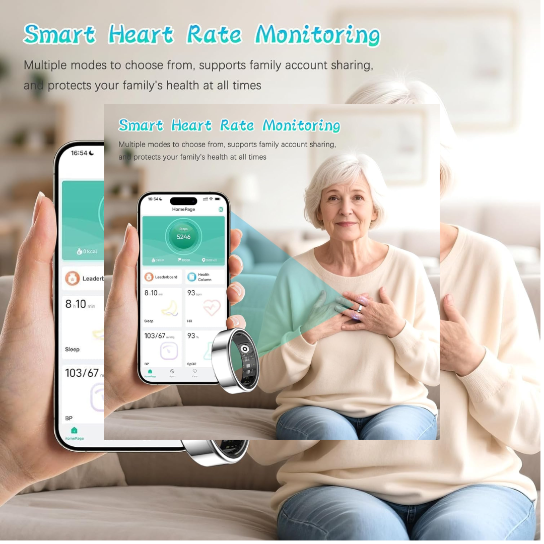 Smart Health Ring – Sleep, Heart Rate & Blood Oxygen Tracking, Waterproof Fitness Ring, Android & iOS (Size #10)