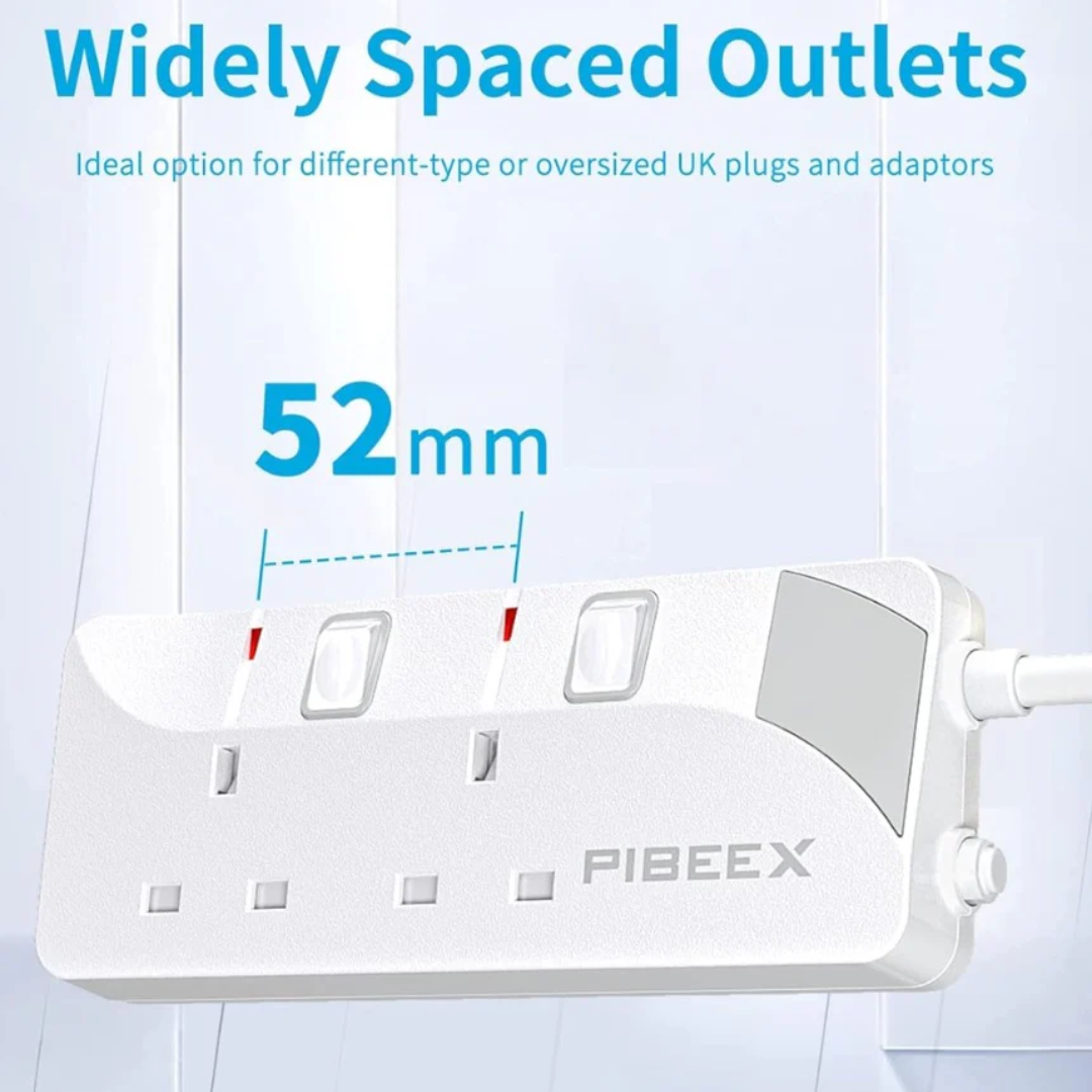 Extension Lead 2 Way Plug Sockets with Individual Switches Wall Mountable Power Strip 1.5M Extension Cable 13A Fused UK Plug 3250W