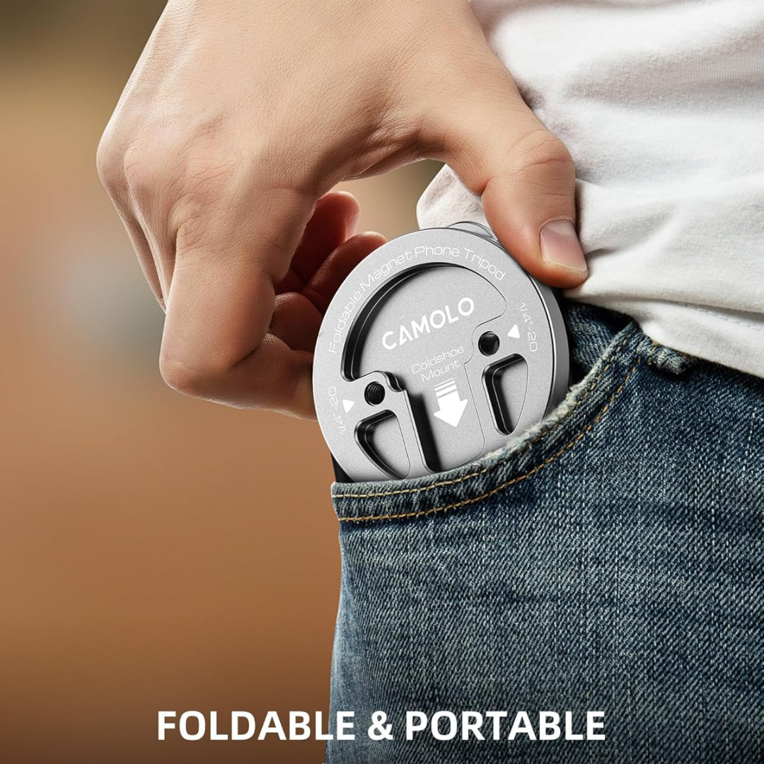 Magnetic Pocket Phone Tripod | Foldable Smartphone Holder Stand with Arca-Swiss & Cold Shoe Mount for iPhone 17/16/15/14/13/12 – Video, Vlog & Travel