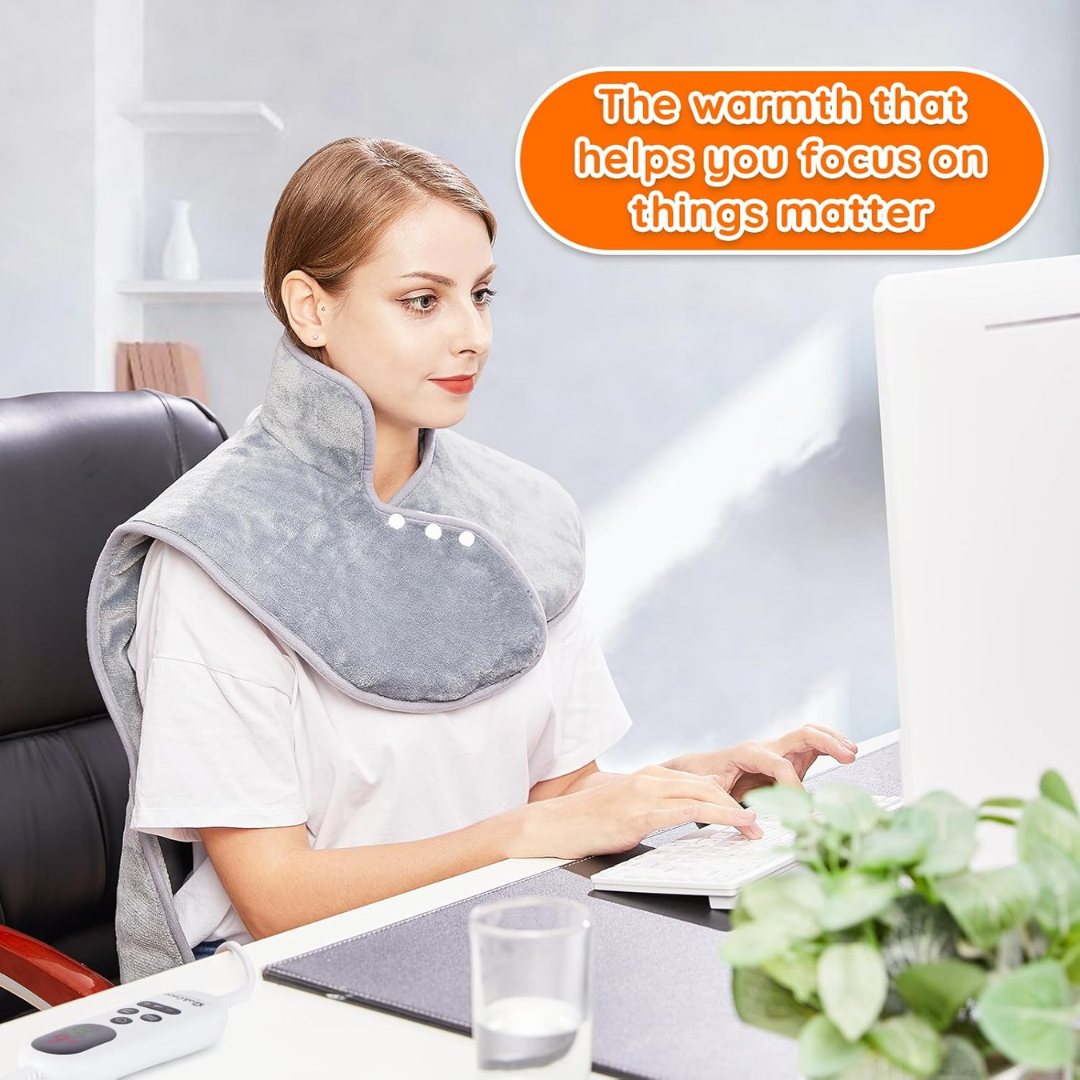 Mia&Coco Electric Heating Pad for Back, Neck & Shoulders – Fast Heat Therapy Wrap with 6 Heat Levels & Timer (60×100cm)