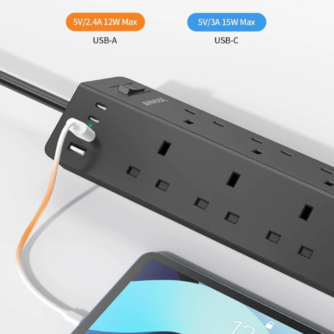 10 Way Extension Lead with USB Slots(2 USB C), ANVODE 14-IN-1 Plug Extension Socket with Switch
