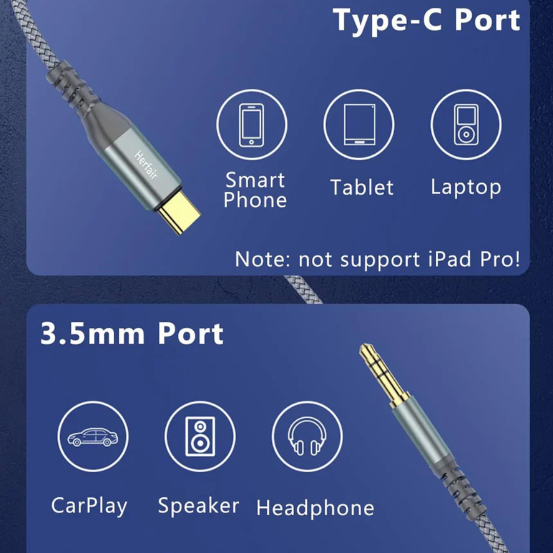 AUX to USB-C Adapter Audio Cable Converter for Headphones, Car Stereo and Devices with Type-C Port