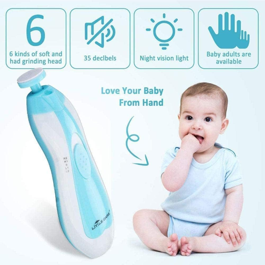 Qunlions Life 8-in-1 Baby Electric Nail File – Safe Baby Nail Trimmer Kit with 6 Grinding Heads & LED Light (Blue)