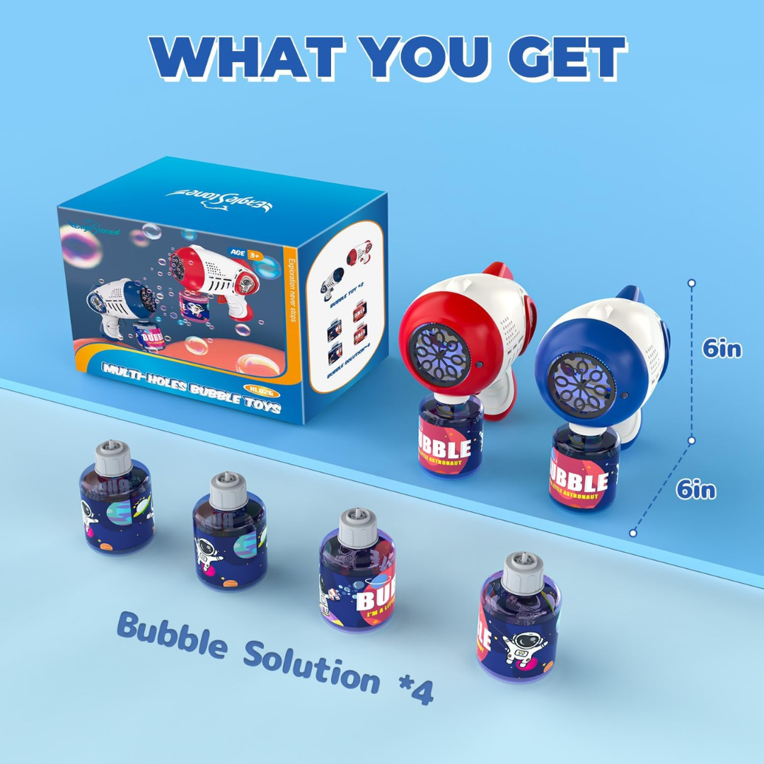 EagleStone Kids Light-Up Bubble Gun 2 Pack – Automatic Electric Bubble Machine (8-Hole) for Outdoor Play & Parties