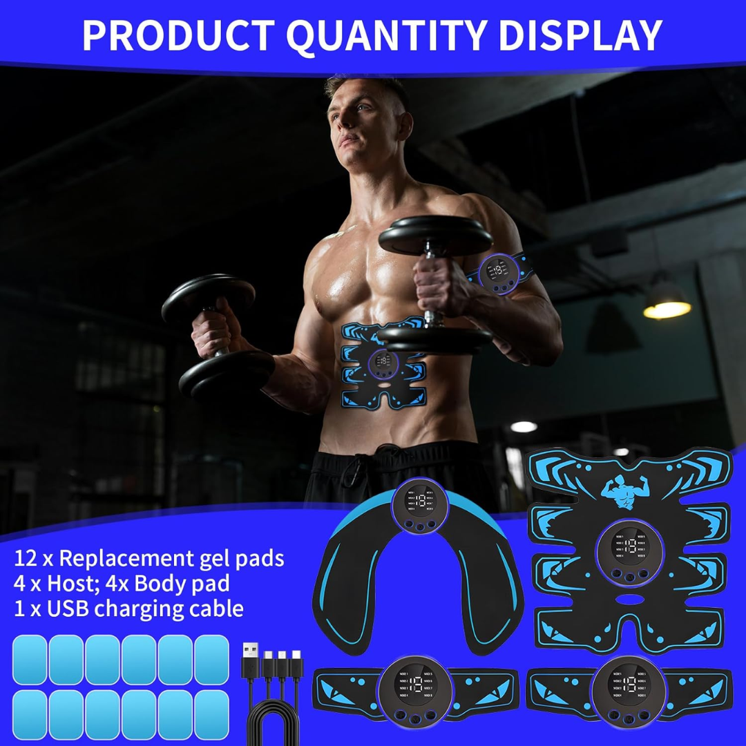 EMS ABS Muscle Stimulator – Abdominal Trainer for Waist, Arms & Legs with 8 Modes & 19 Intensities