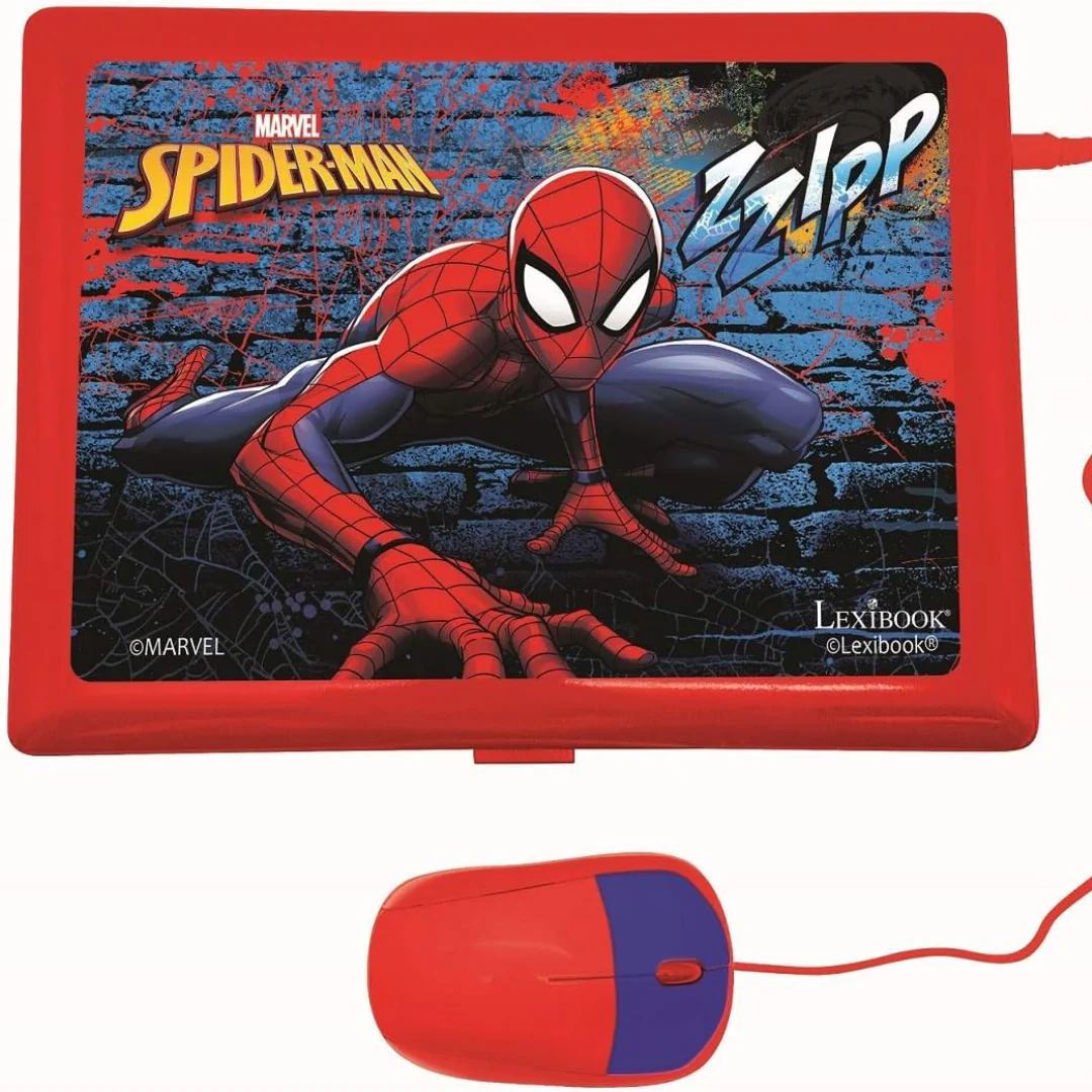 LEXIBOOK Spider-Man Educational Laptop – Bilingual Learning Toy with 124 Activities (Red/Blue)