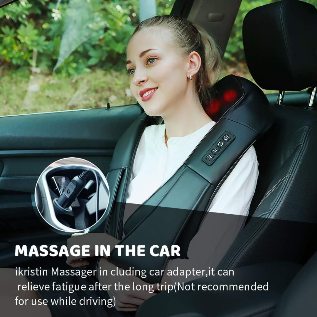 iKristin Neck Massager – 3D Shiatsu Deep Tissue Massage with Heat for Neck, Back, Shoulder & Body (Black)
