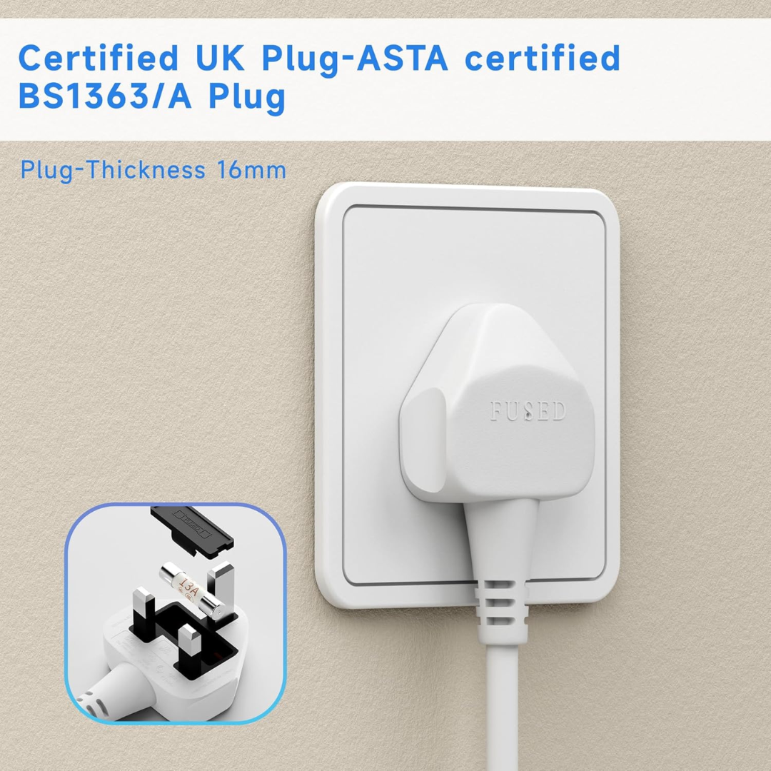 2 Way Extension Lead - Compact Corner Power Socket for Small Spaces