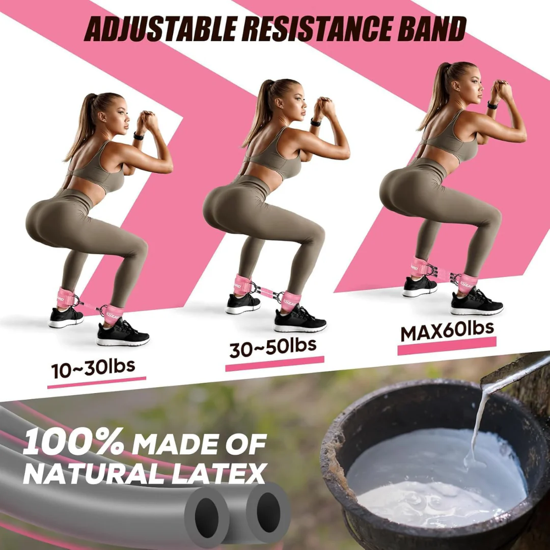 KUZARO Resistance Bands Set with Ankle Straps – Glutes & Legs Workout Bands for Home Gym
