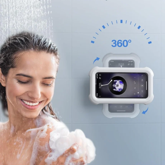 Shower Phone Holder Waterproof - 480° Rotation Wall Mount Shower Phone Case, Anti-Fog, High Sensitive HD Touchscreen Shower Phone Mount for Bathroom Bathtub Kitchen, Fit 4-7" Phone - White