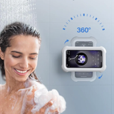 Shower Phone Holder Waterproof - 480° Rotation Wall Mount Shower Phone Case, Anti-Fog, High Sensitive HD Touchscreen Shower Phone Mount for Bathroom Bathtub Kitchen, Fit 4-7" Phone - White