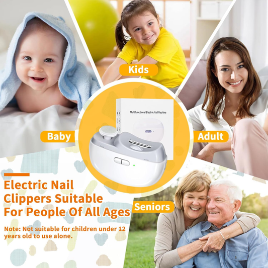3-in-1 Electric Nail Clipper – Rechargeable Nail Trimmer with LED Light & Nail Storage (White)