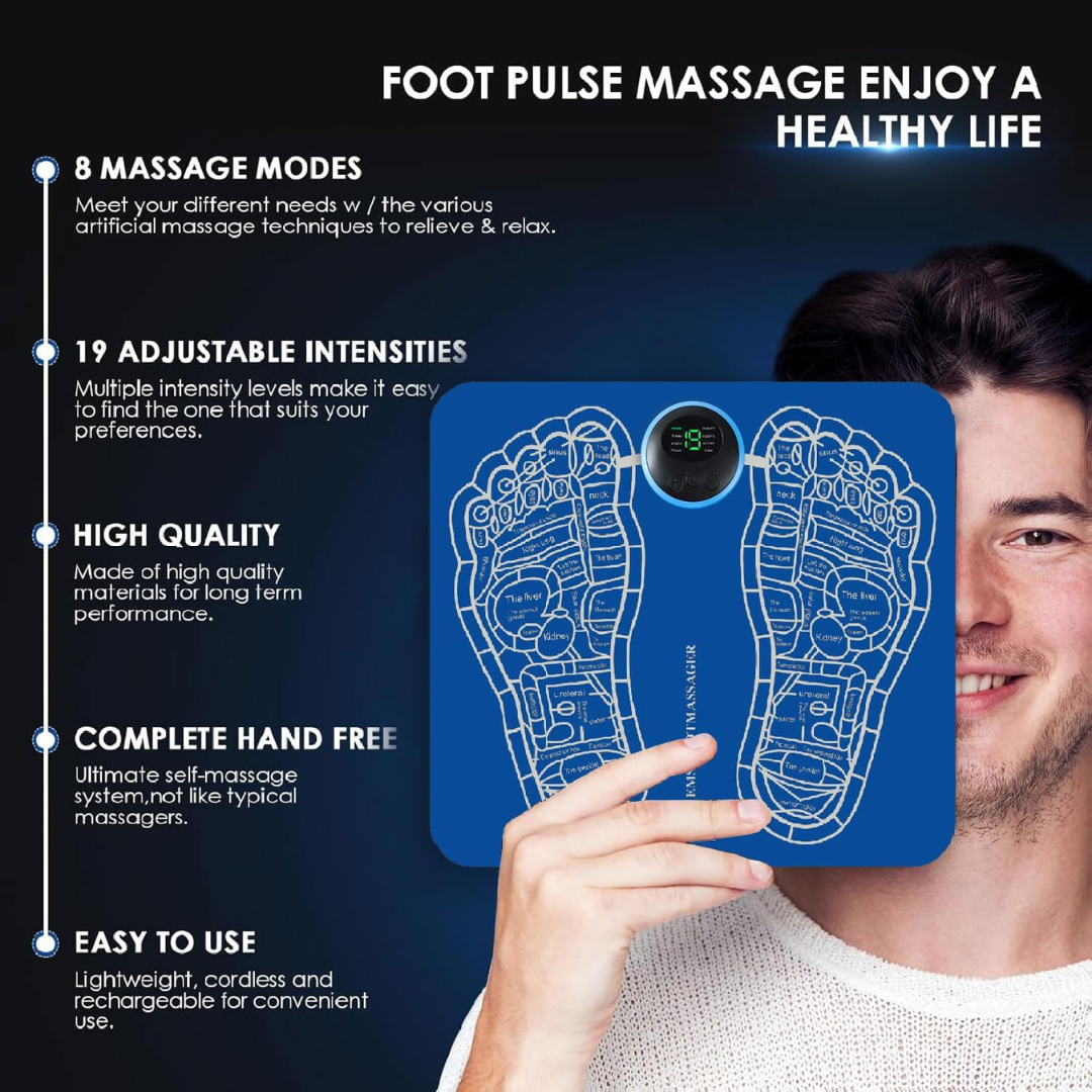EMS Foot Massager – Foldable Electronic Foot Massage Mat with 8 Modes & 19 Intensities