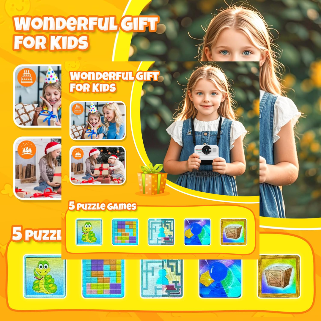 HiMont Kids Instant Print Camera 1080P with 32GB Card & Paper Rolls (Black)