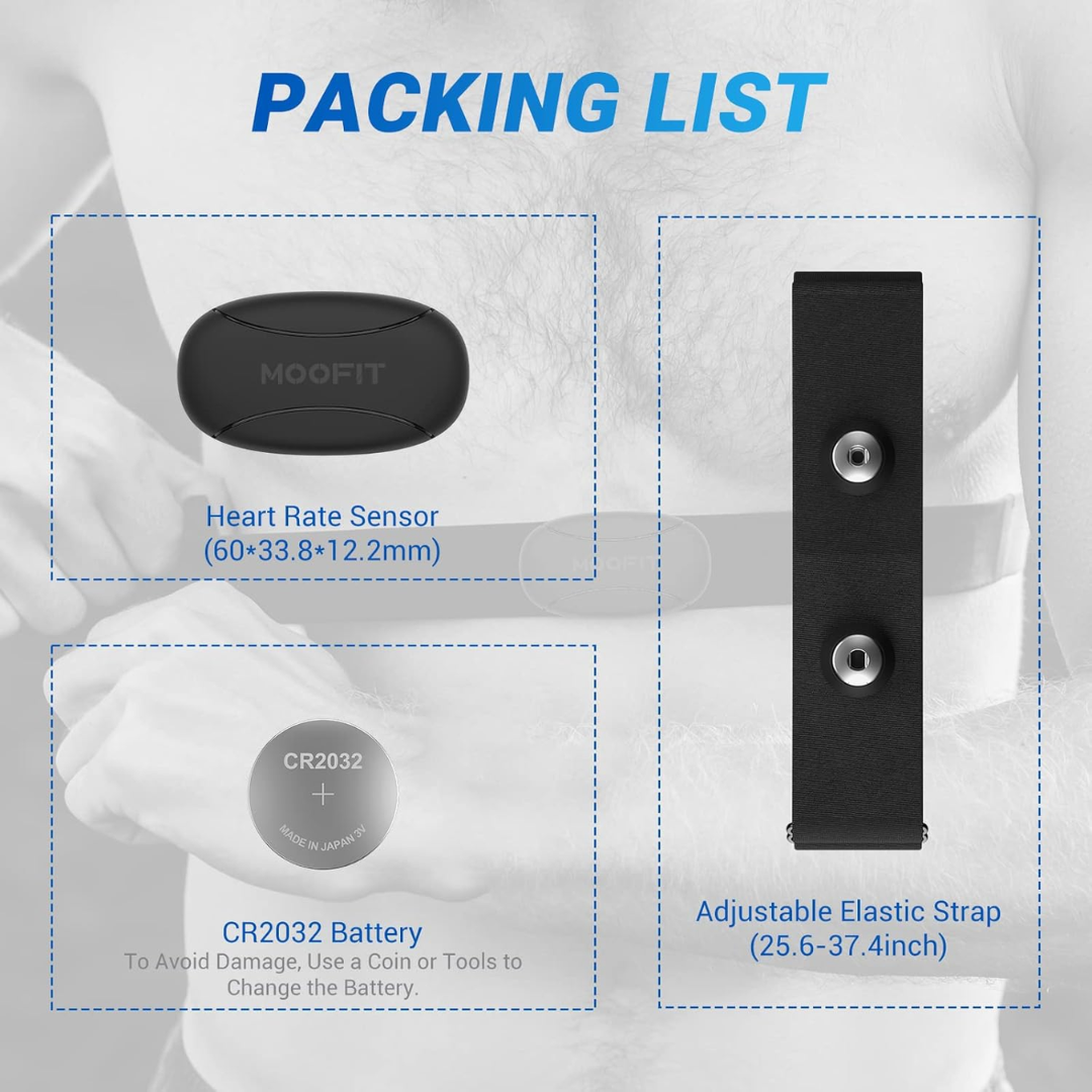 moofit HR8 Heart Rate Monitor Chest Strap – Bluetooth/ANT+ Fitness Tracker (IP67 Waterproof)