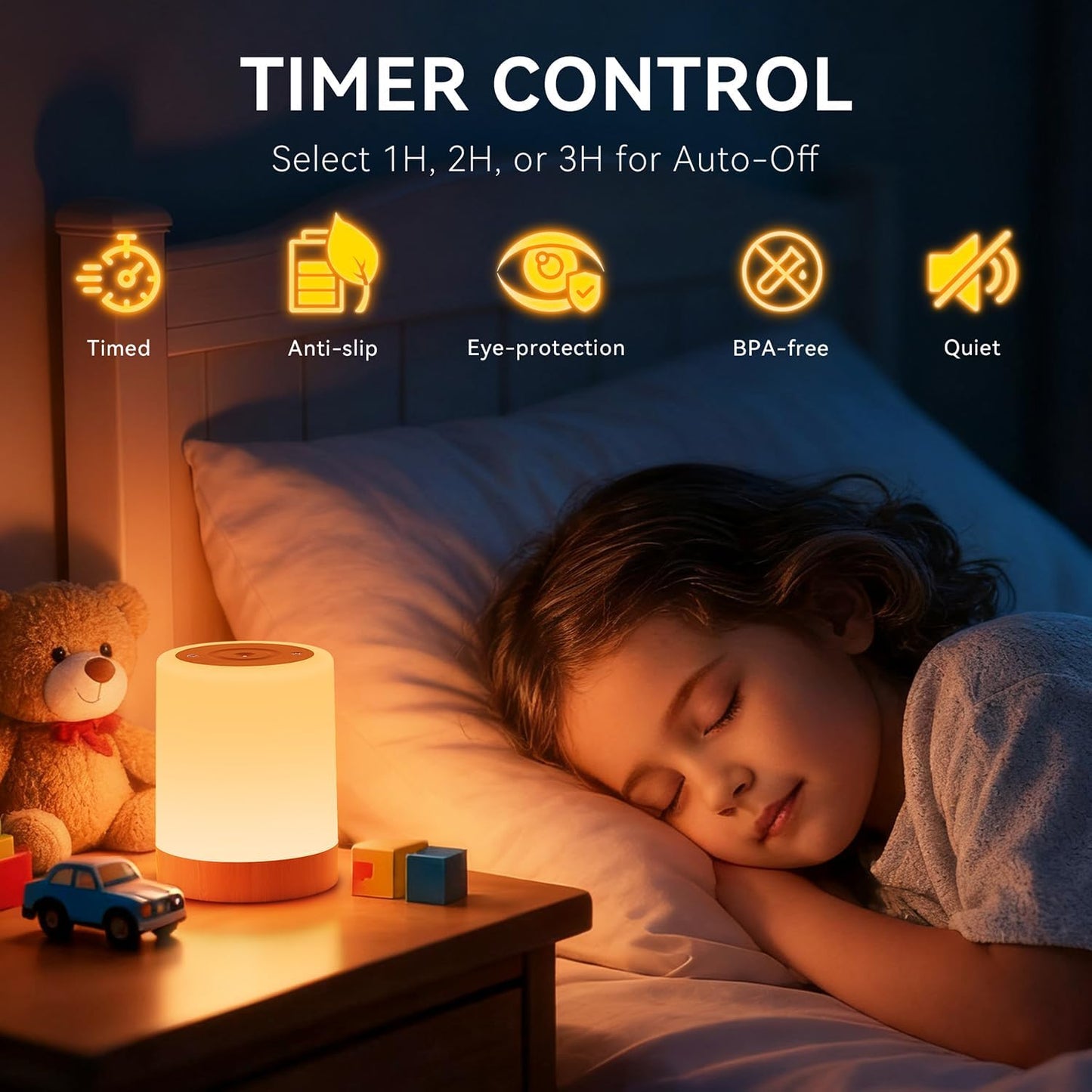 Auxmir Night Light, 3000mAh Rechargeable Baby Table Lamp, Smart Dimmable Touch Control LED Bedside Lamp with RGB Color Changing & 5 Modes, Portable Night Light for Kids, Bedroom, Living Room, Camping [Energy Class F]
