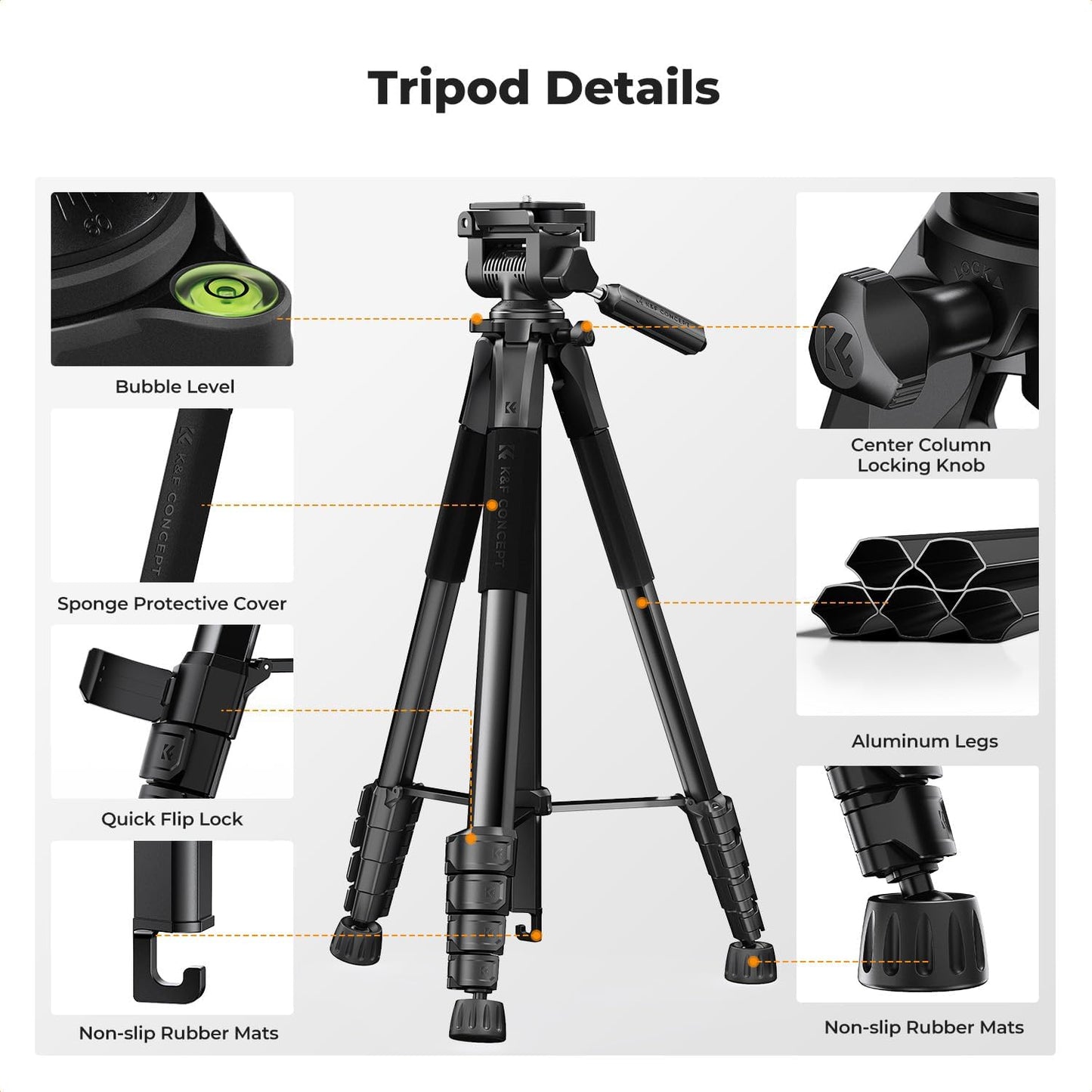 CONCEPT 75"/190cm Compact Camera Tripod, Lightweight Travel Tripod for DSLR Camera and Phone, Video Tripod Stand with Phone Clip, Bluetooth,.