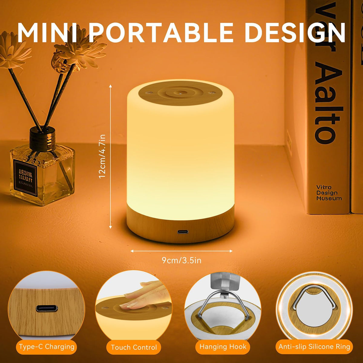 Auxmir Night Light, 3000mAh Rechargeable Baby Table Lamp, Smart Dimmable Touch Control LED Bedside Lamp with RGB Color Changing & 5 Modes, Portable Night Light for Kids, Bedroom, Living Room, Camping [Energy Class F]