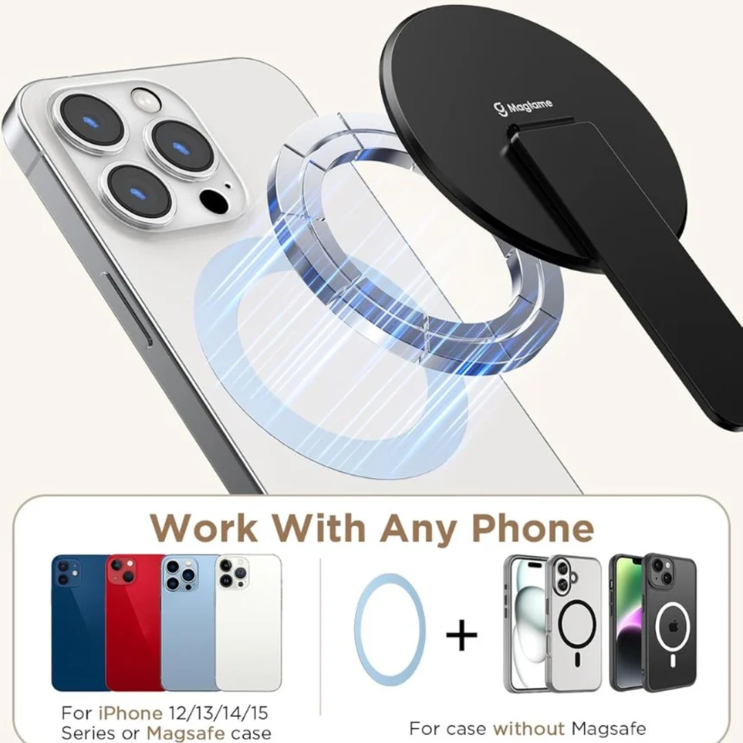 Magnetic Phone Stand, Phone Holder with Kickstand, 3 in 1 Metal Holder for Hand,Compatible with iPhone 12/13/14/15/16 Series,Black