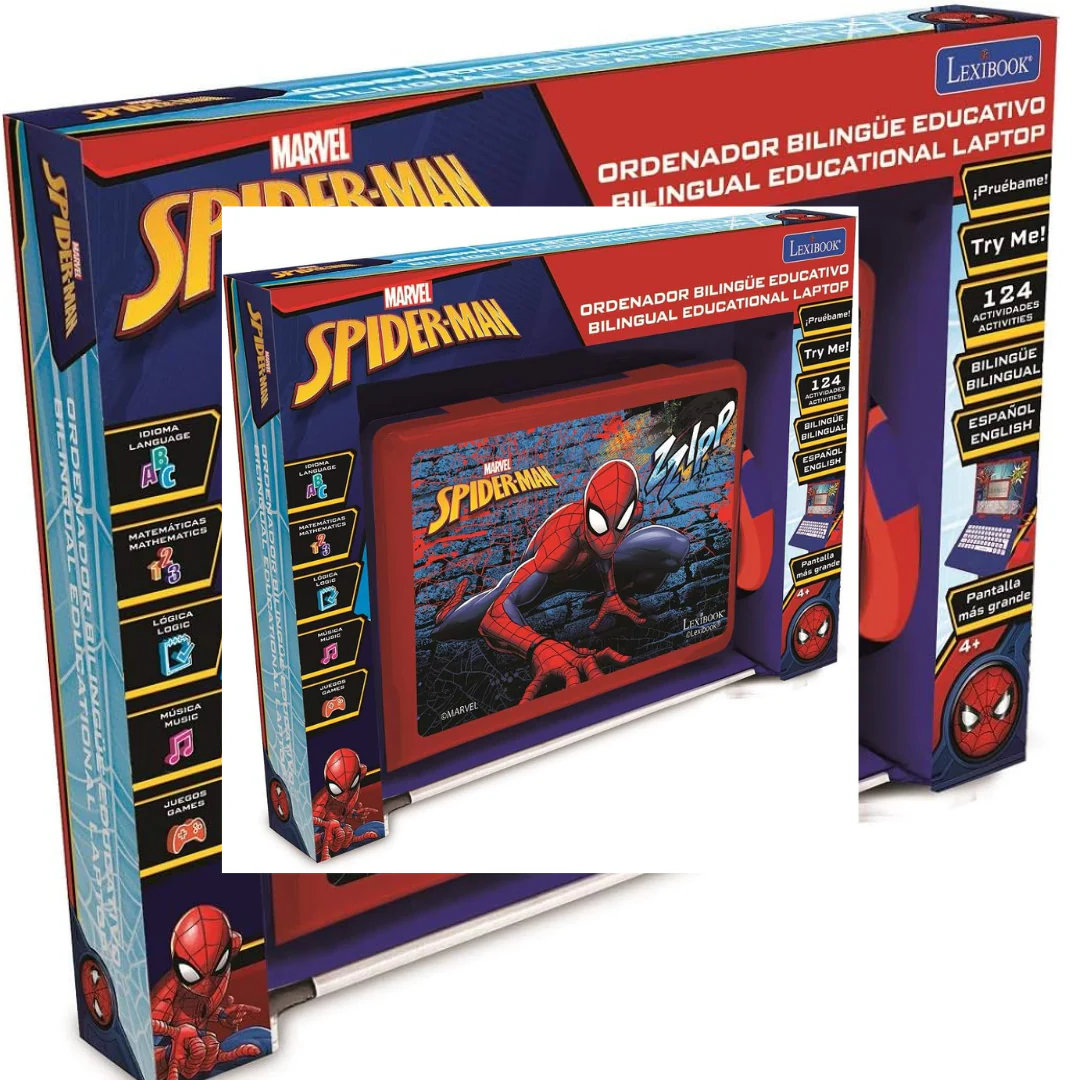 LEXIBOOK Spider-Man Educational Laptop – Bilingual Learning Toy with 124 Activities (Red/Blue)