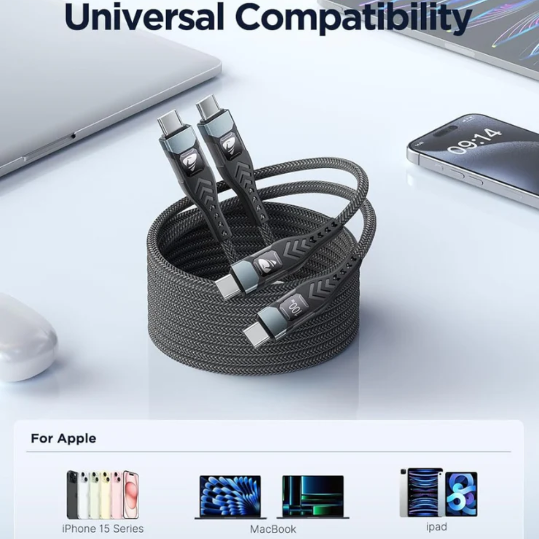 USB-C to USB-C Fast Charging Cable 2 Pack High-Speed Data Sync Cord for Phones, Tablets and Laptops Durable Nylon Braided Design