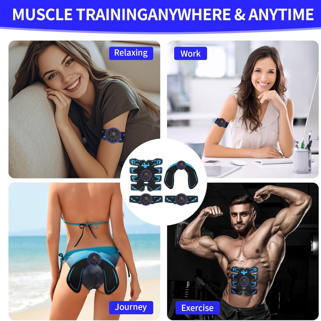 EMS ABS Muscle Stimulator – Abdominal Trainer for Waist, Arms & Legs with 8 Modes & 19 Intensities