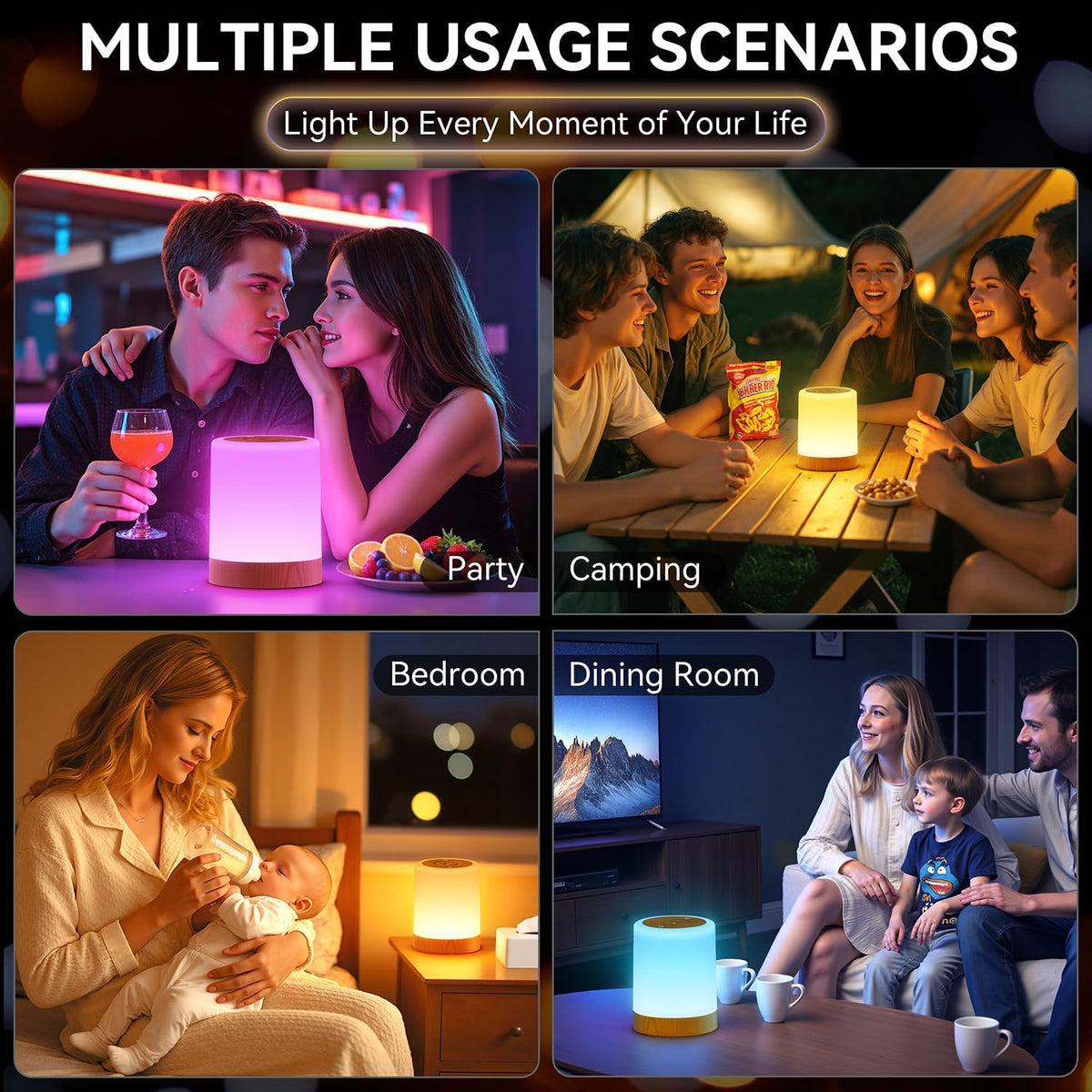 Auxmir Night Light, 3000mAh Rechargeable Baby Table Lamp, Smart Dimmable Touch Control LED Bedside Lamp with RGB Color Changing & 5 Modes, Portable Night Light for Kids, Bedroom, Living Room, Camping [Energy Class F]