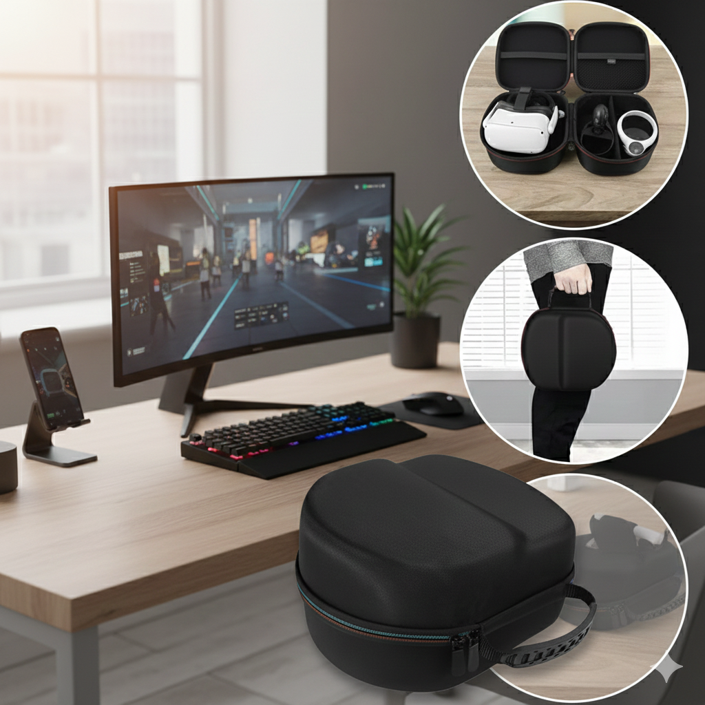 Storage Bag VR Glasses Carry Case Travel Case Headset Accessories Pouch Protective Storage Box For Oculus Quest2 (Grey)