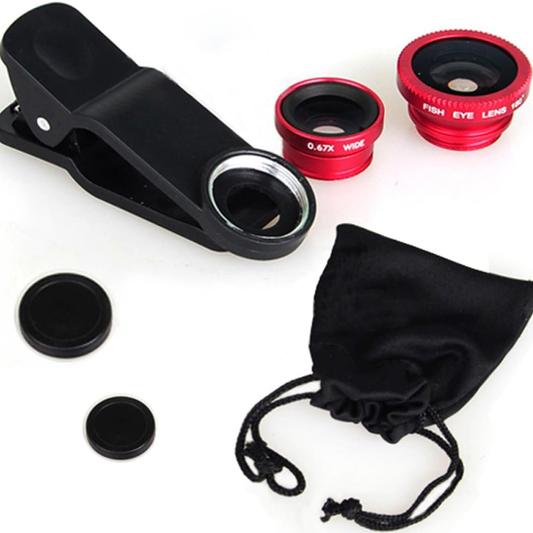 3 in 1 Universal Fisheye Lens Clip-On Camera Lens Kit with Wide Angle, Macro and Fisheye Effects for Smartphones