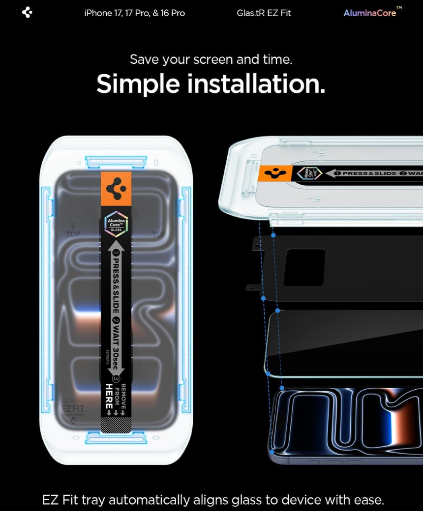 Spigen Glas.tR EZ Fit Screen Protector for iPhone 17 / 17 Pro