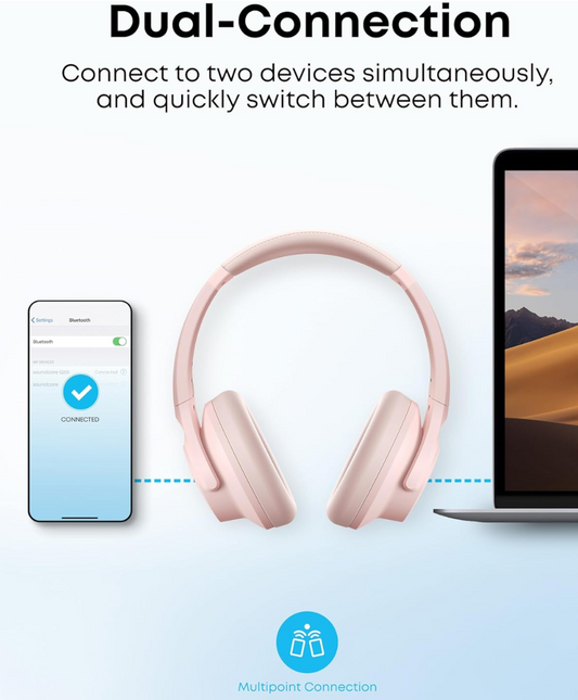 Noise Cancelling Foldable Headphones, Wireless Over-Ear Stereo Headset with Deep Bass, HD Sound & Portable Travel Design