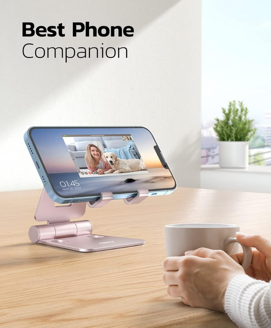 Adjustable Phone Stand for Desk, Foldable Multi-Angle Desktop Holder for Smartphones & Tablets