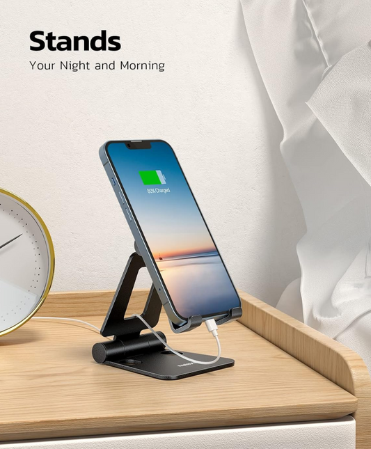 Fully Aluminum Phone Stand, Adjustable Desktop Holder for Smartphones & Tablets, Foldable Anti-Slip Design