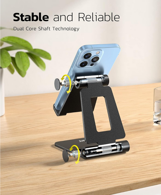 Fully Aluminum Phone Stand, Adjustable Desktop Holder for Smartphones & Tablets, Foldable Anti-Slip Design