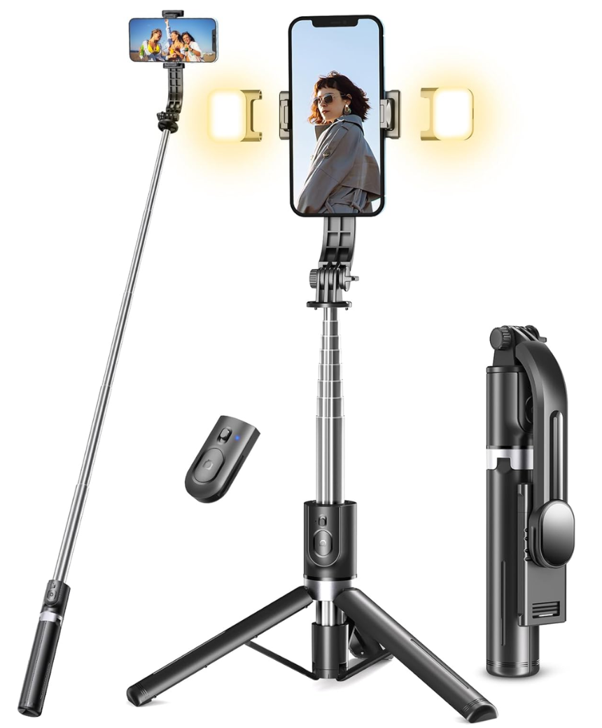Selfie Stick Tripod with 2 Fill Lights,