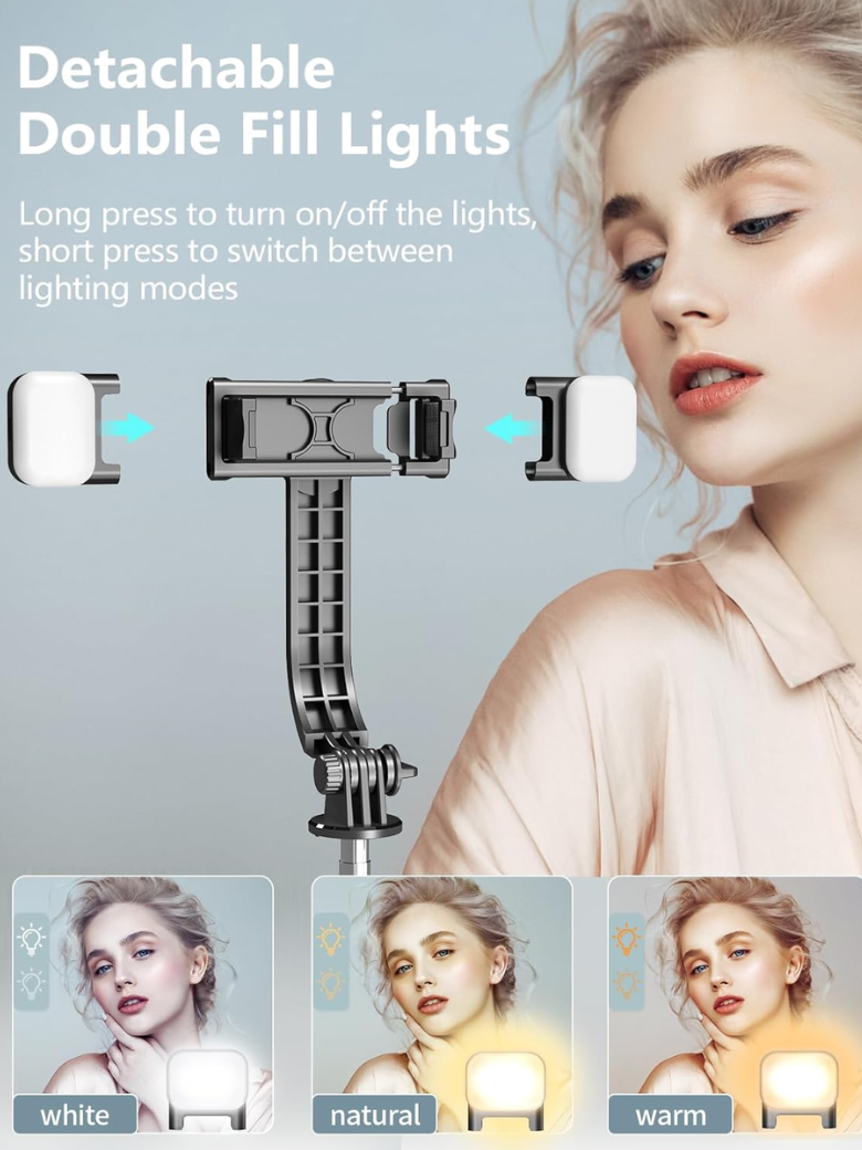 Selfie Stick Tripod with 2 Fill Lights,