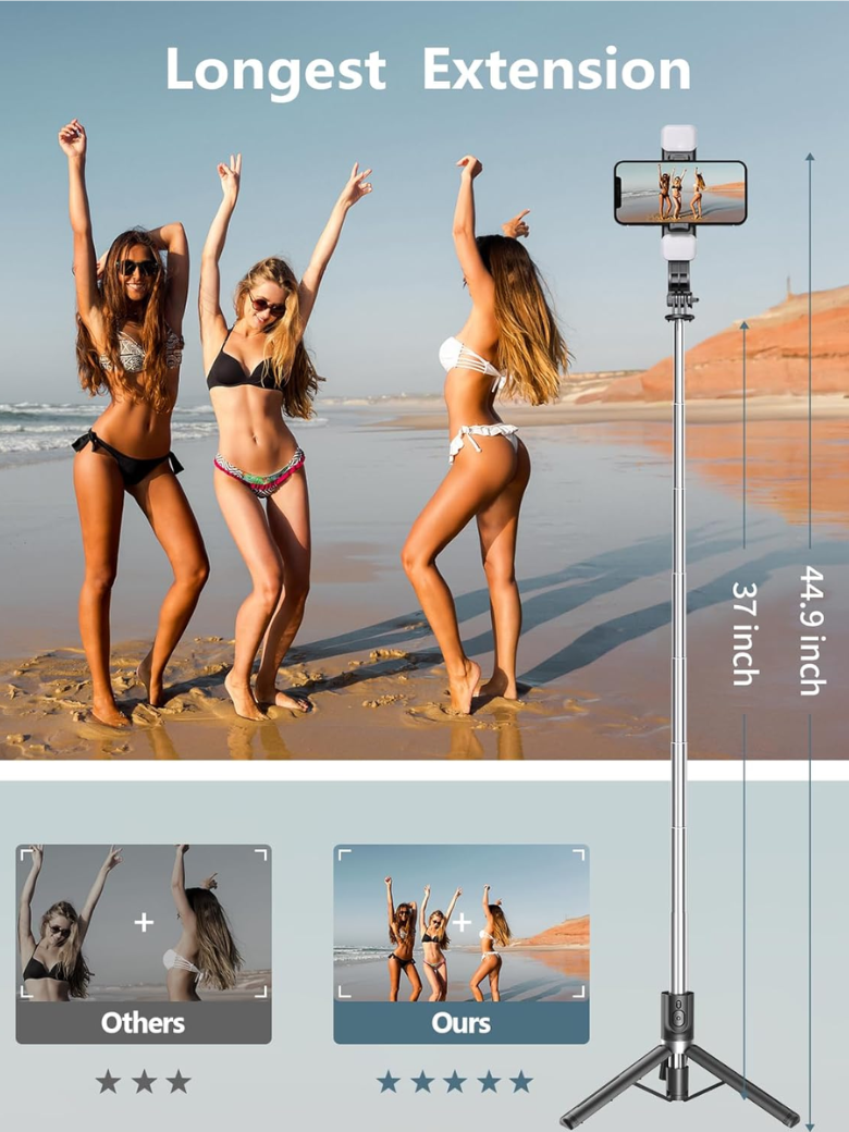 Selfie Stick Tripod with 2 Fill Lights,