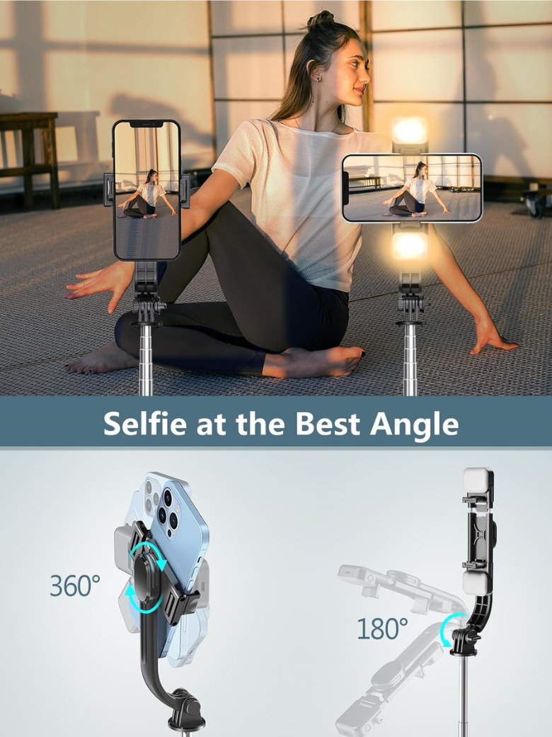 Selfie Stick Tripod with 2 Fill Lights,