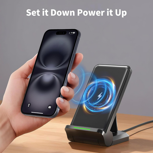Wireless Charger Stand, Fast Charging Dock with Adjustable Viewing Angle for Smartphones and Compatible Devices
