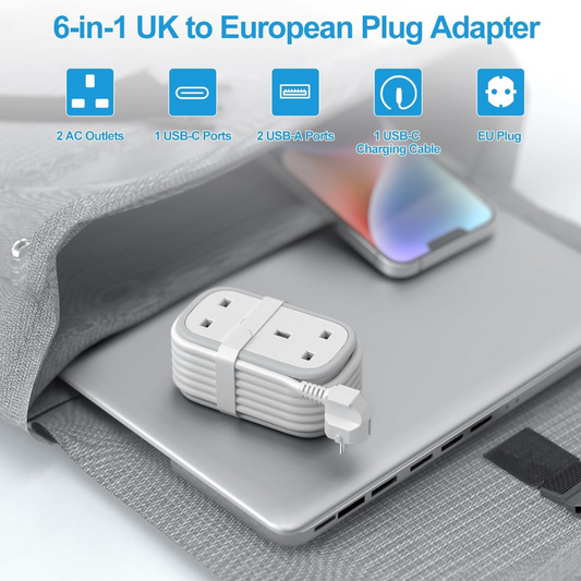 UK to European Plug Adapter, Travel Power Converter with Compact Design for EU Countries