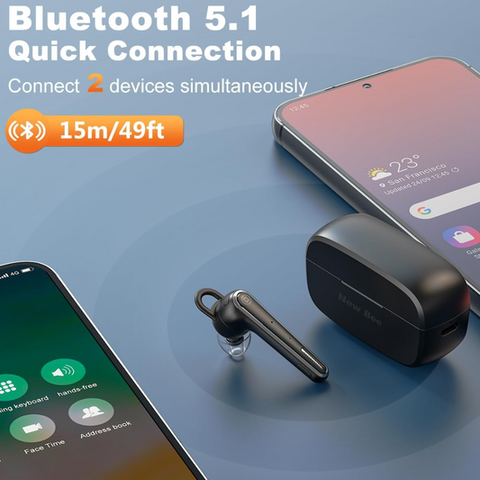 Dual ENC Mic Bluetooth Earpiece, Wireless Hands-Free Headset with Environmental Noise Cancellation for Clear Calls & Long Battery Life