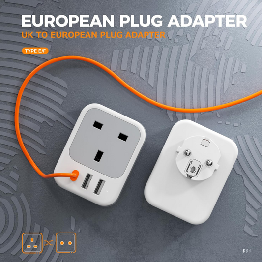 UK to European Plug Adapter 2 Pack, Compact Travel Power Converters for EU Countries with Safe and Reliable Charging