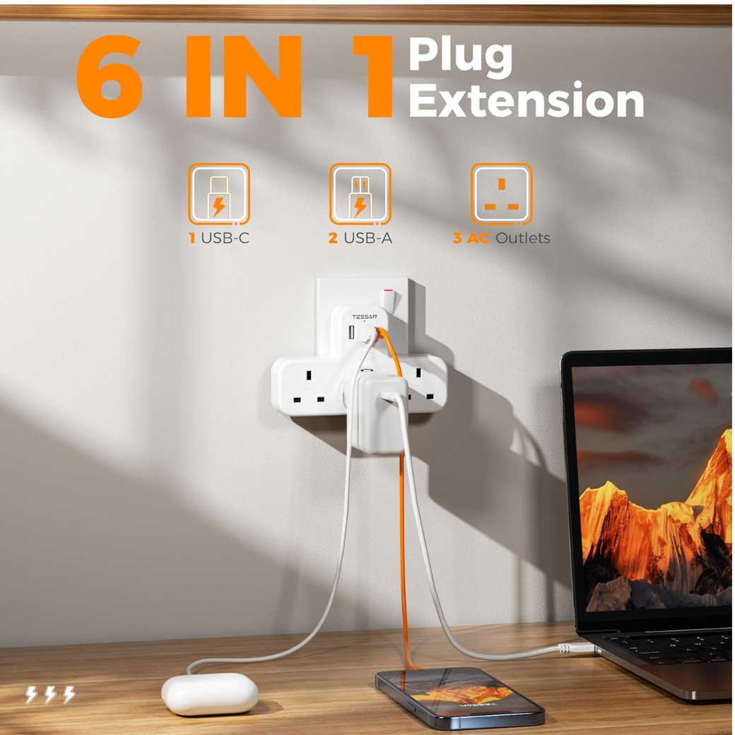 3 Way UK Multi Outlets Extender