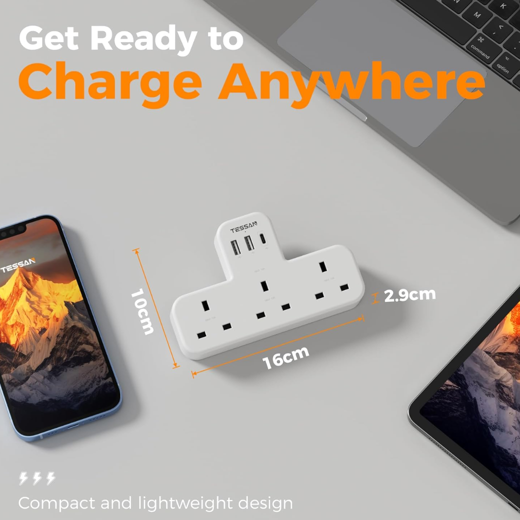 3 Way UK Multi Outlets Extender