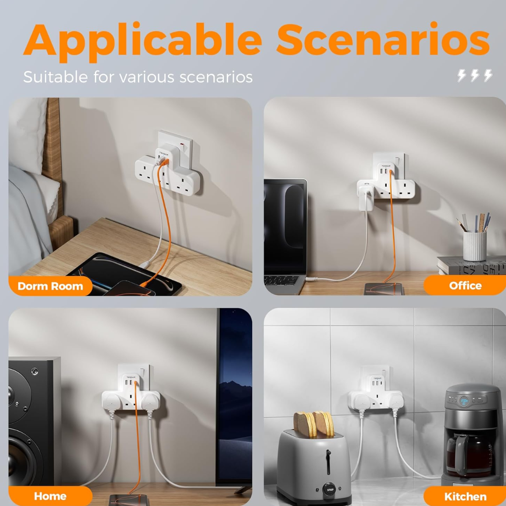 3 Way UK Multi Outlets Extender